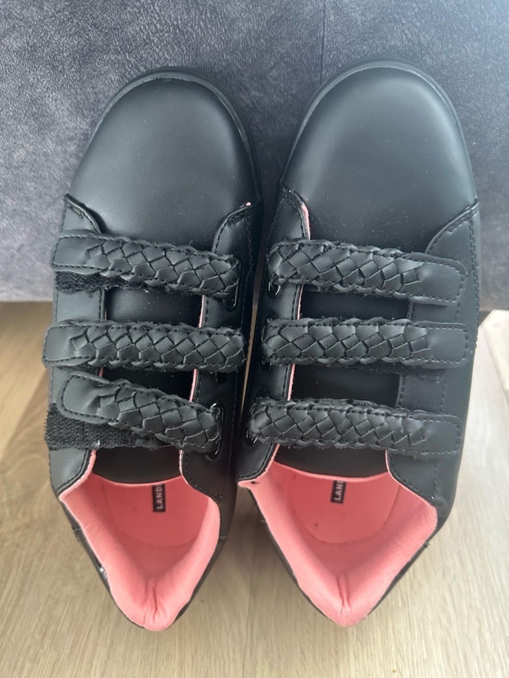 Black Velcro Sneakers with Pink Lining